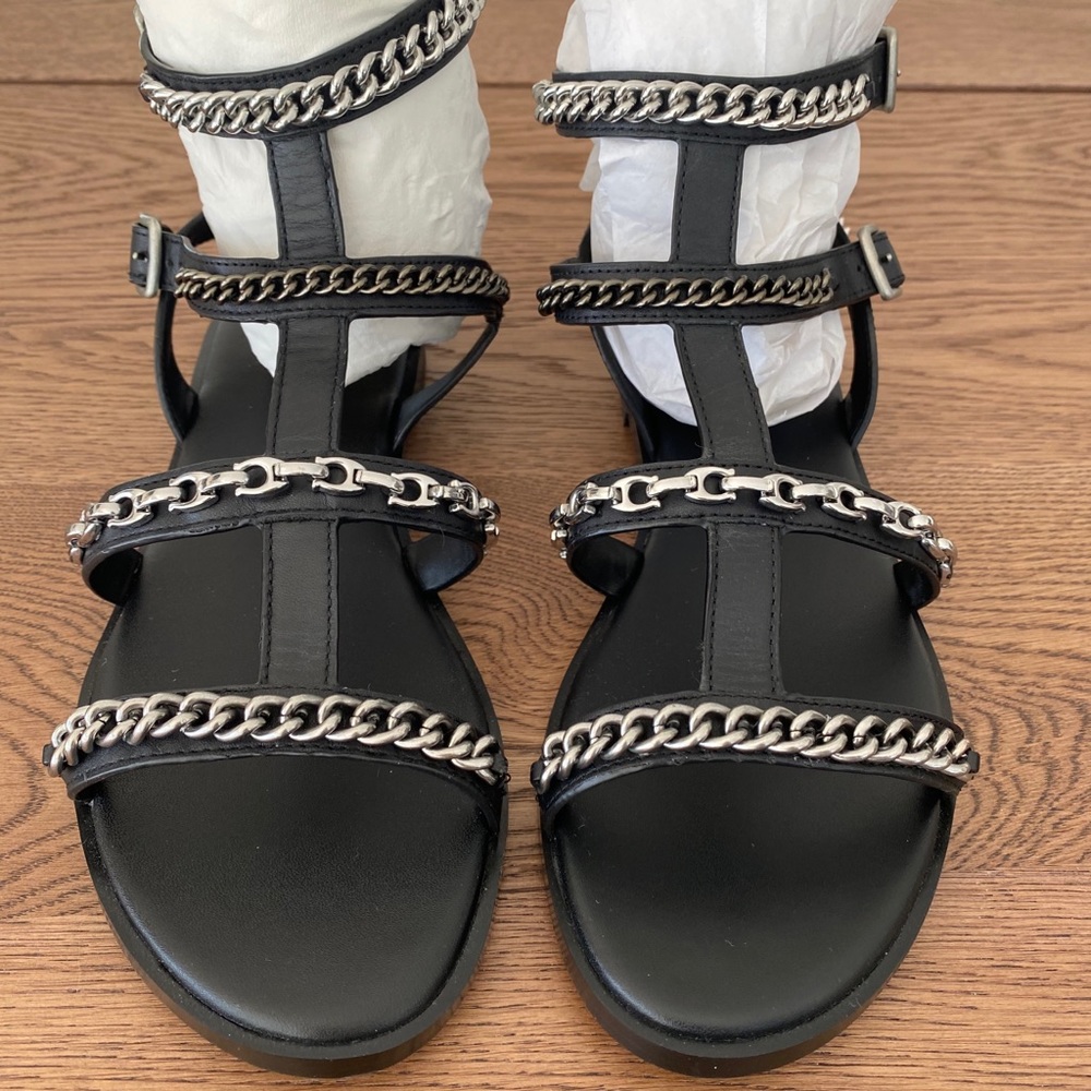 New Coach Black Leather Gladiator Sandals Size 7.5